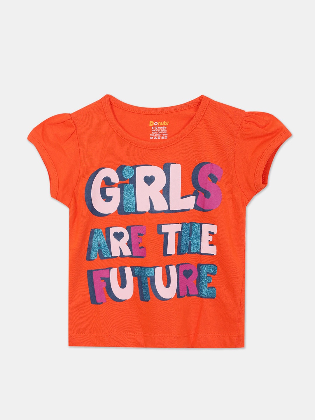 

Donuts Girls Orange Printed T-shirt