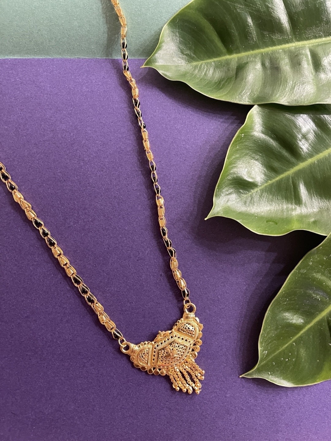 

Digital Dress Room Gold-Plated Black Beaded Mangalsutra