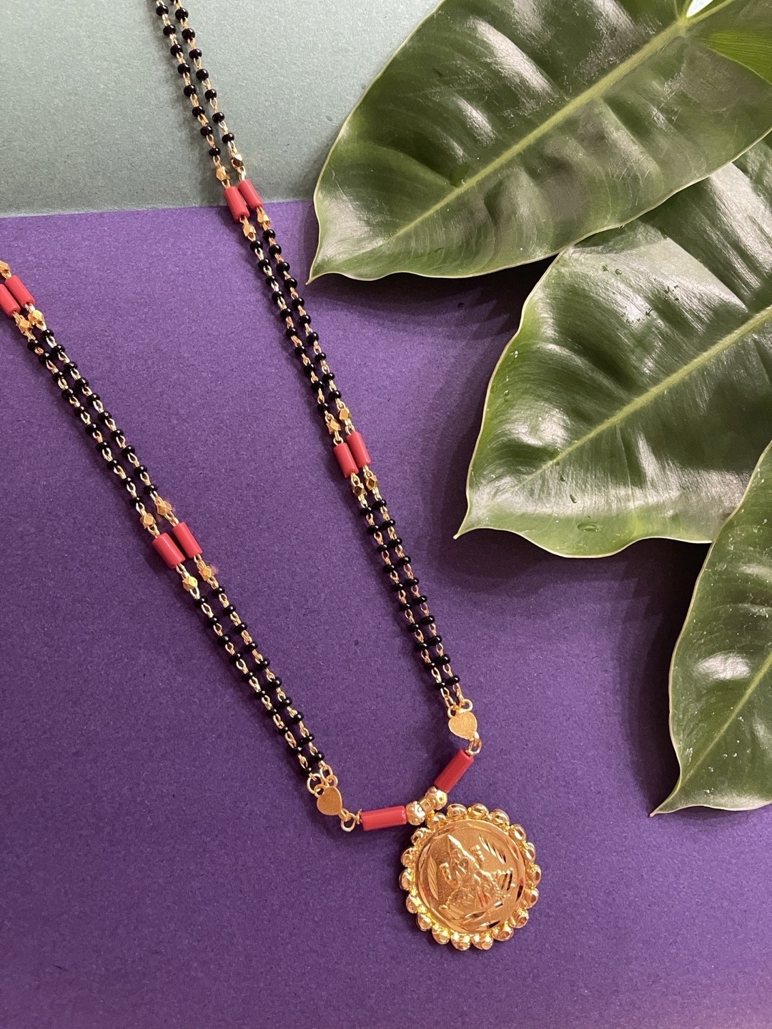 

Digital Dress Room Gold-Plated & Black Beaded South Indian Long Mangalsutra