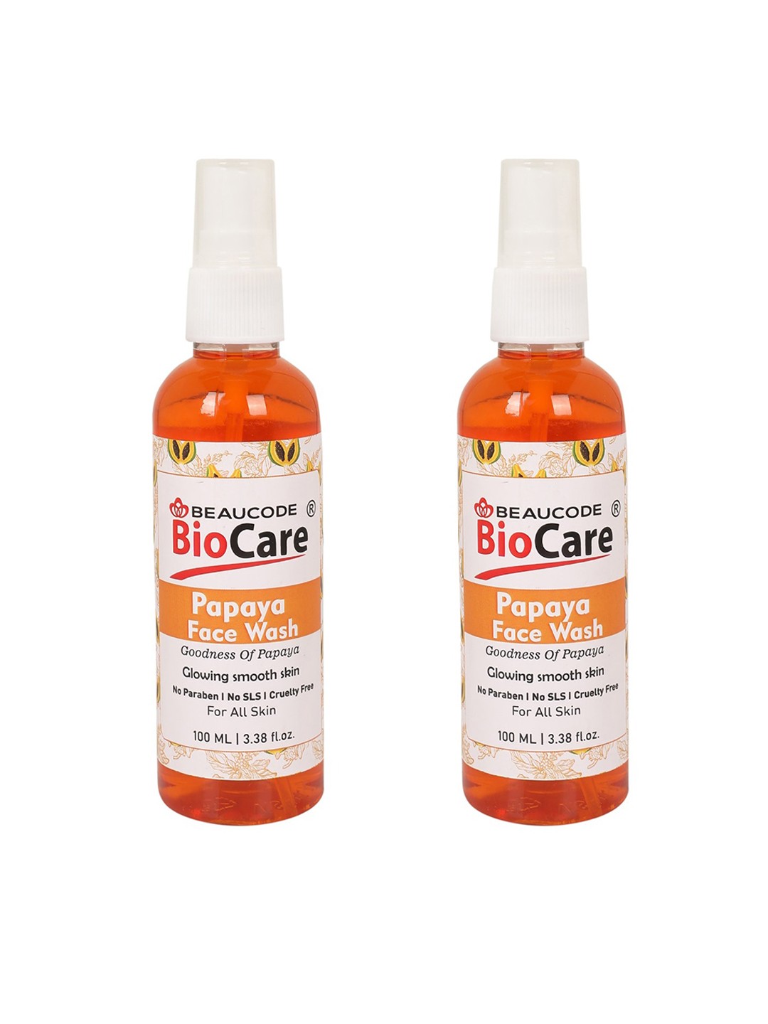 

BEAUCODE BIOCARE Set of 2 Papaya Face Wash for Glowing Skin - 100 ml Each, Orange