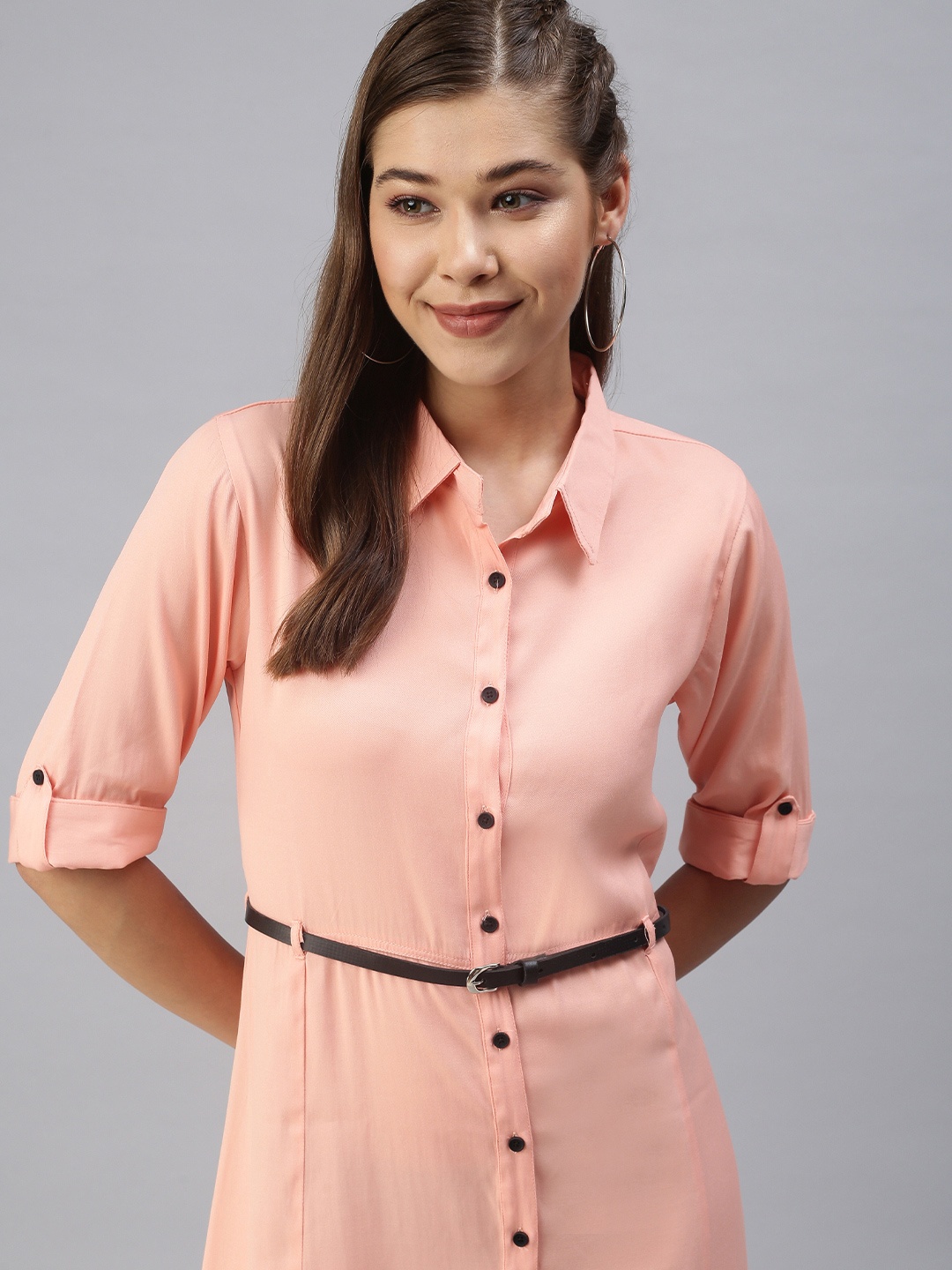 

SHOWOFF Women Peach-Coloured Shirt Dress