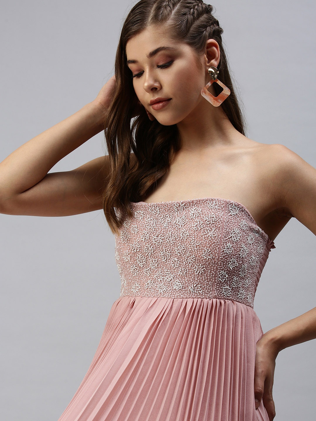 

SHOWOFF Women Peach-Coloured Georgette Strapless Gown