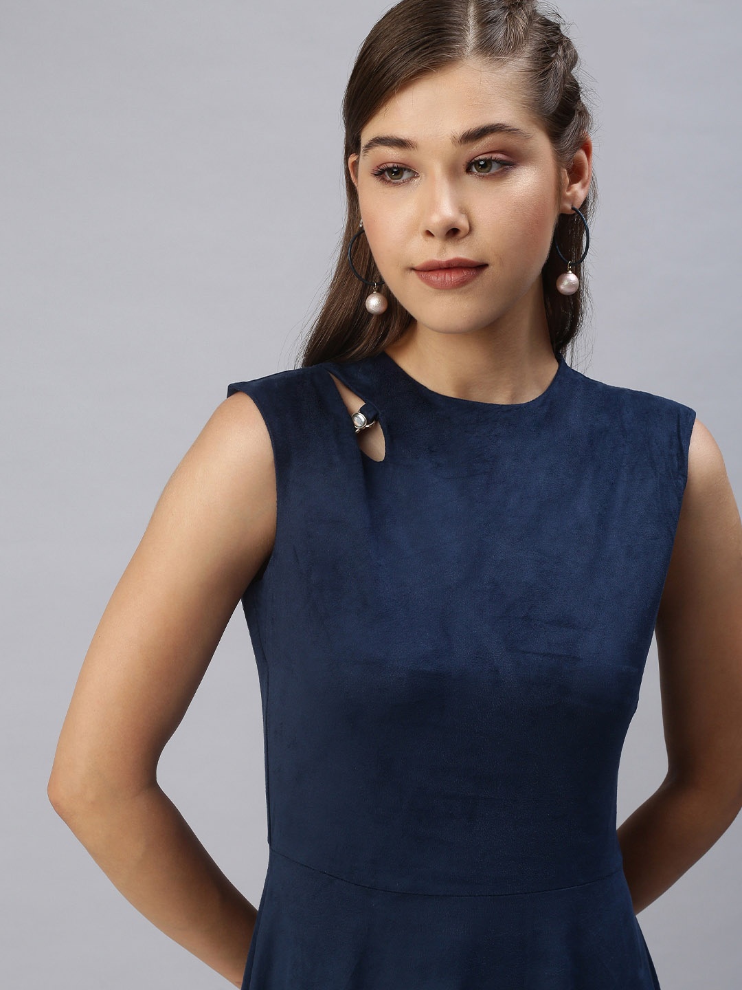 

SHOWOFF Women Navy Blue Velvet A-Line Sleeveless Dress