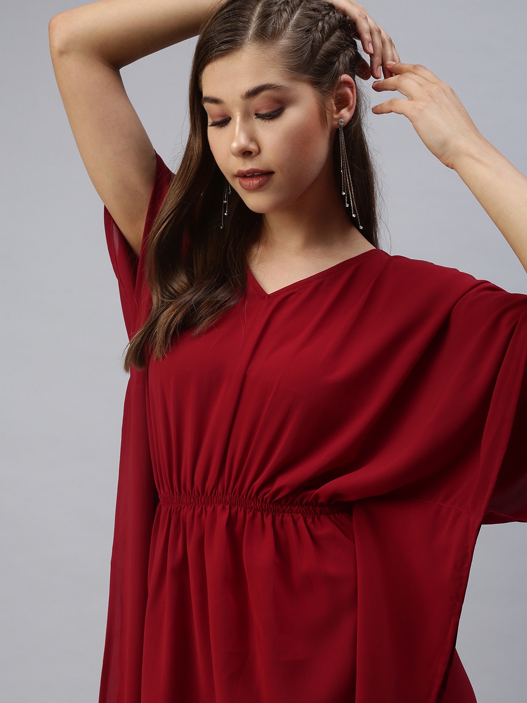 

SHOWOFF Women Maroon Crepe Blouson Dress