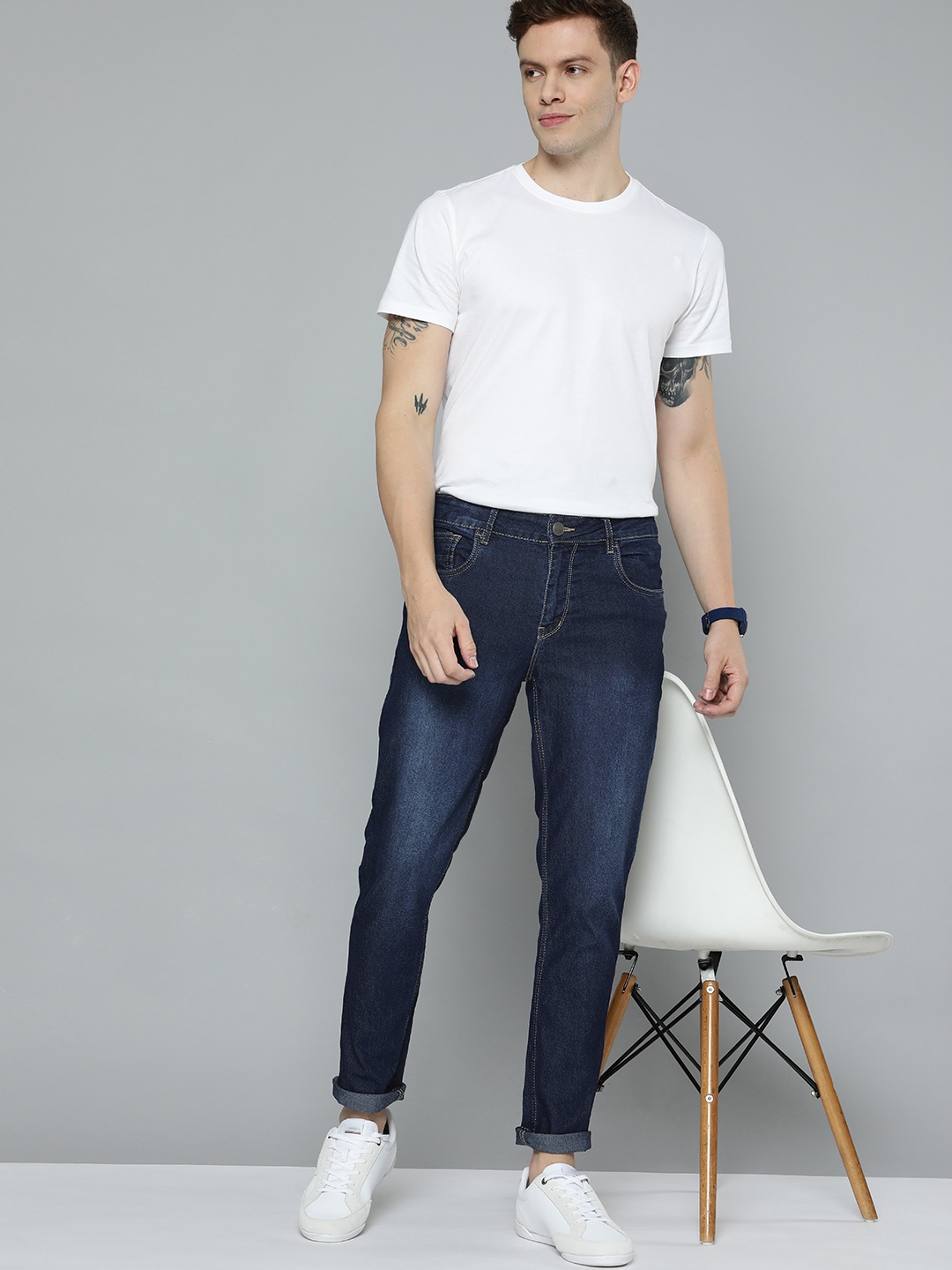 

Mast & Harbour Men Navy Blue Carrot Skinny Fit Light Fade Stretchable Jeans