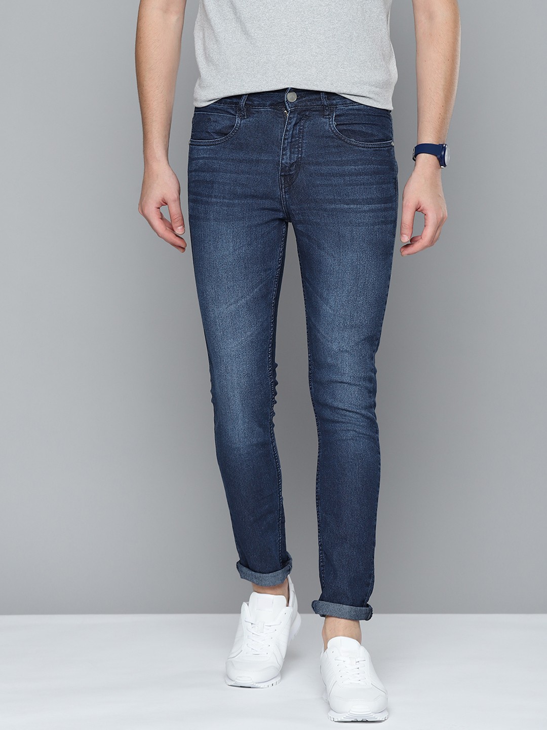

Mast & Harbour Men Navy Blue Skinny Fit Light Fade Stretchable Jeans