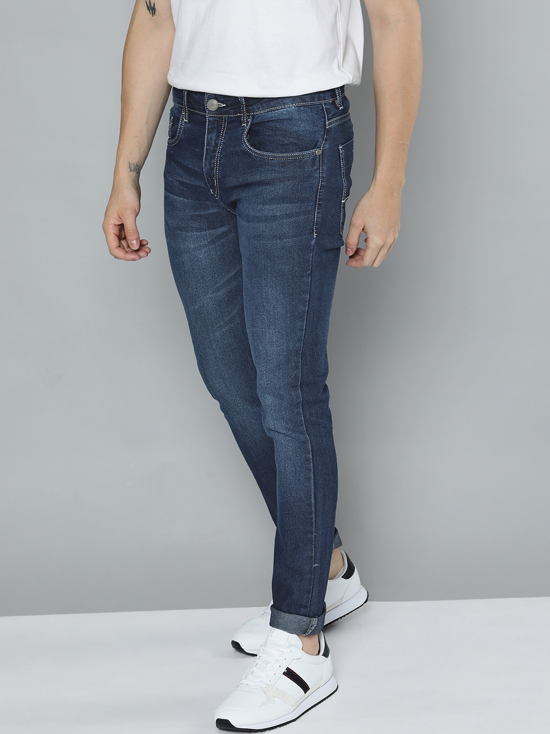 

Mast & Harbour Men Navy Blue Skinny Fit Light Fade Stretchable Jeans