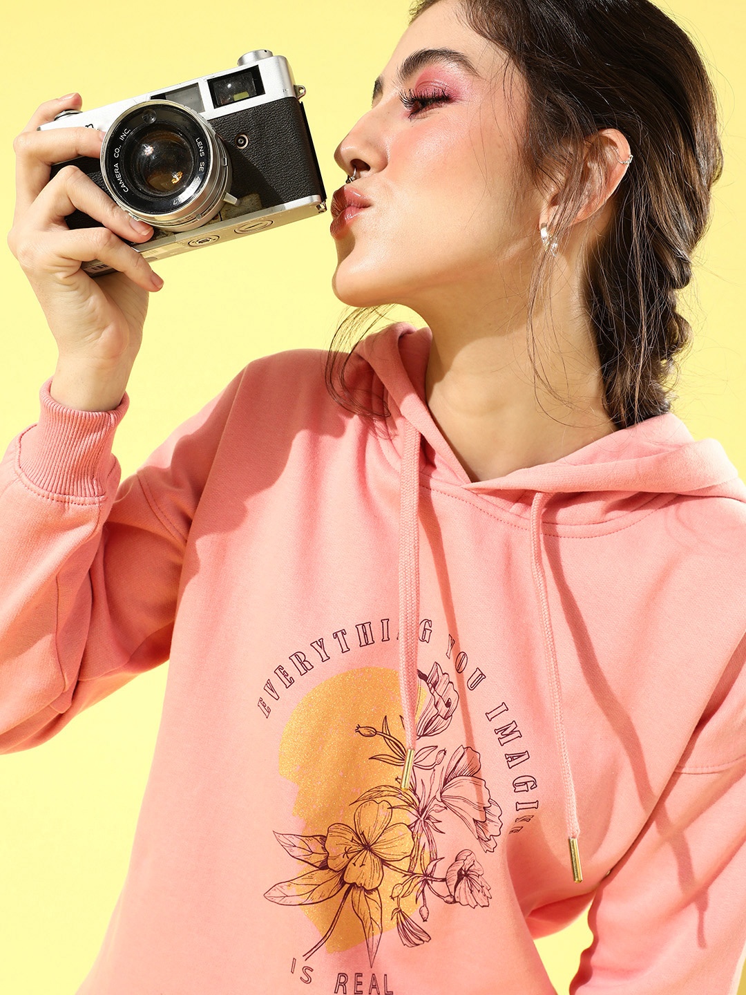 

all about you Women Pink Printed Hooded Sweatshirt