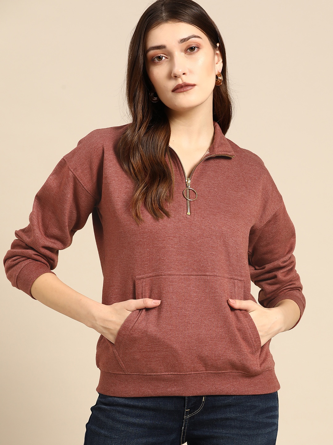 

all about you Women Maroon Solid Sweatshirt