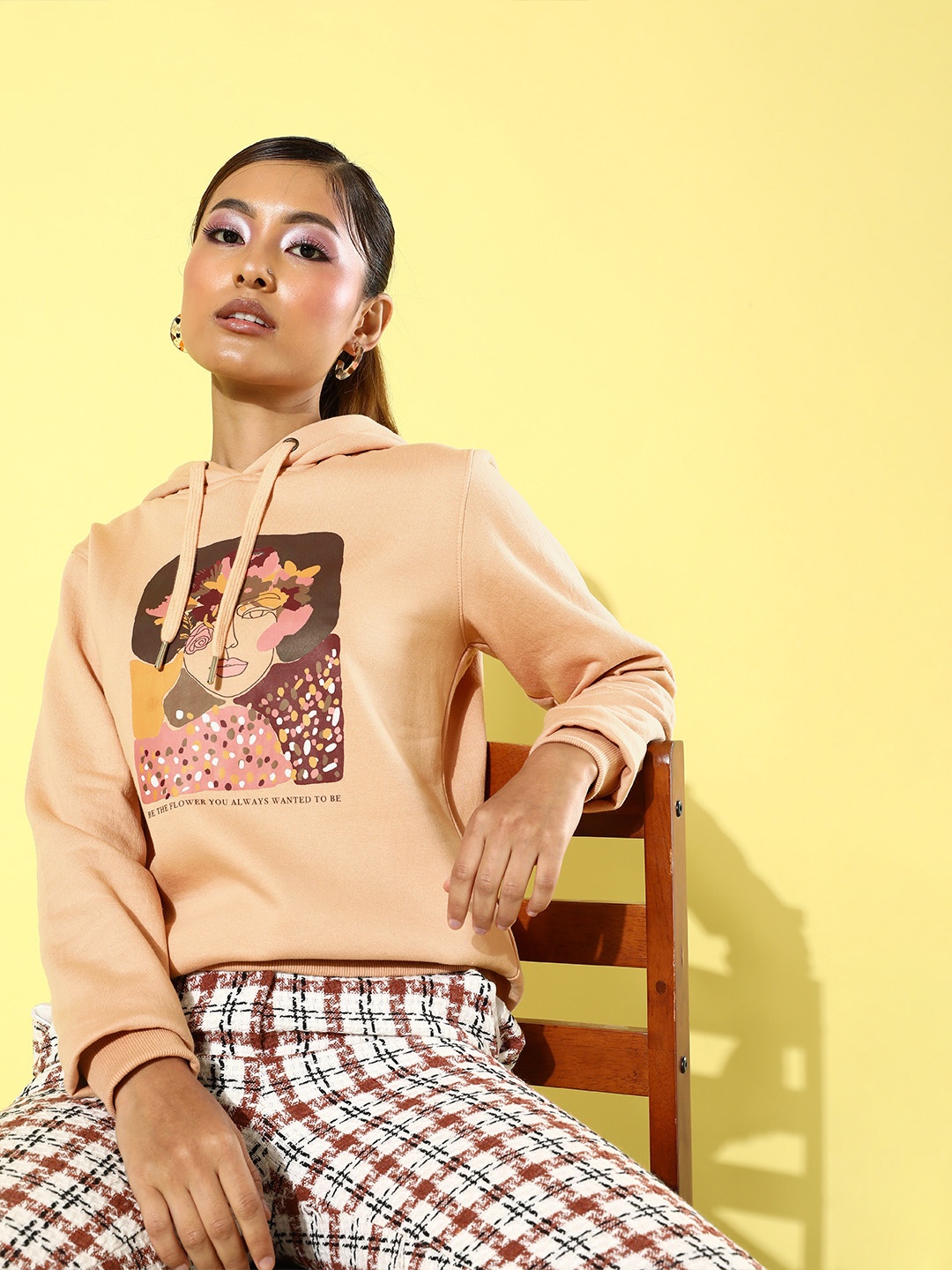 

all about you Women Peach-Coloured Printed Hooded Long Sleeves Sweatshirt