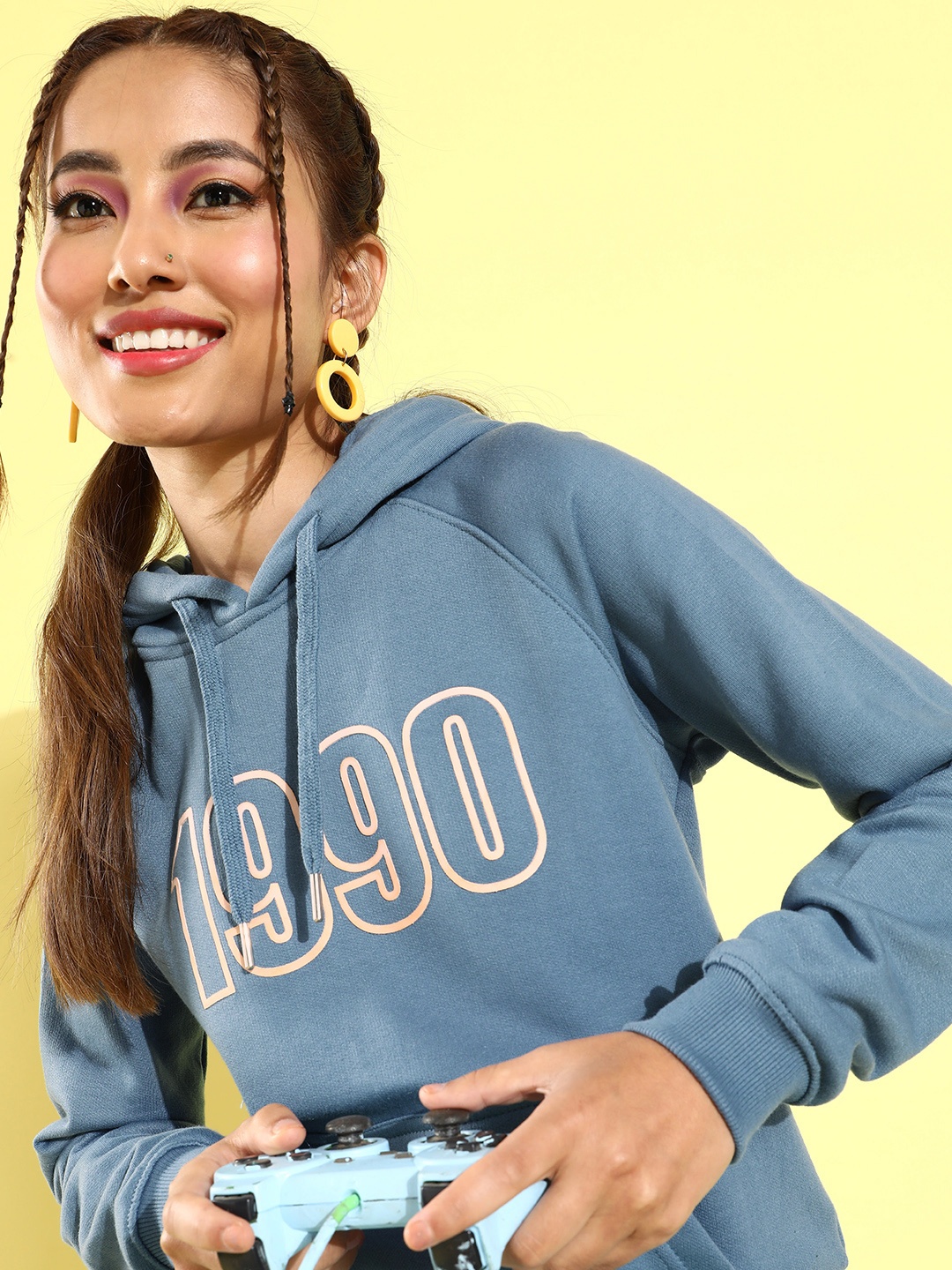 

all about you Women Alphanumeric Printed Hooded Sweatshirt, Blue