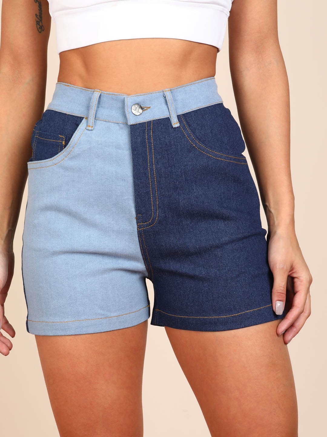 

MONTREZ Women Blue High-Rise Denim Shorts