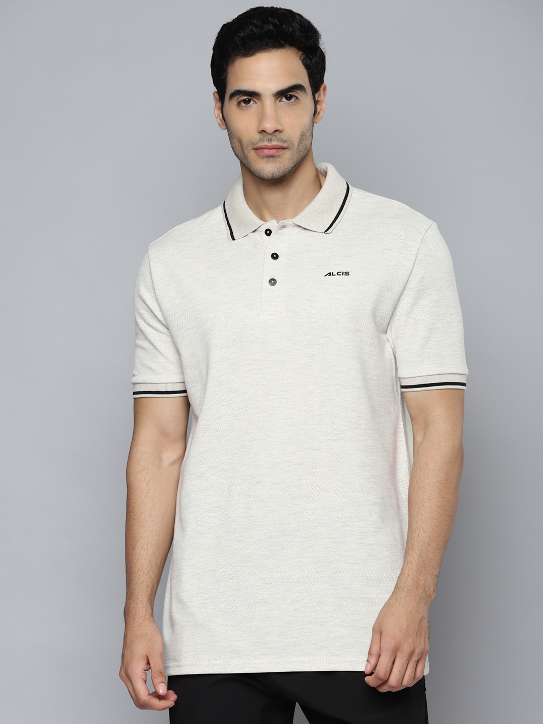 

Alcis Men Off White Polo Collar T-shirt