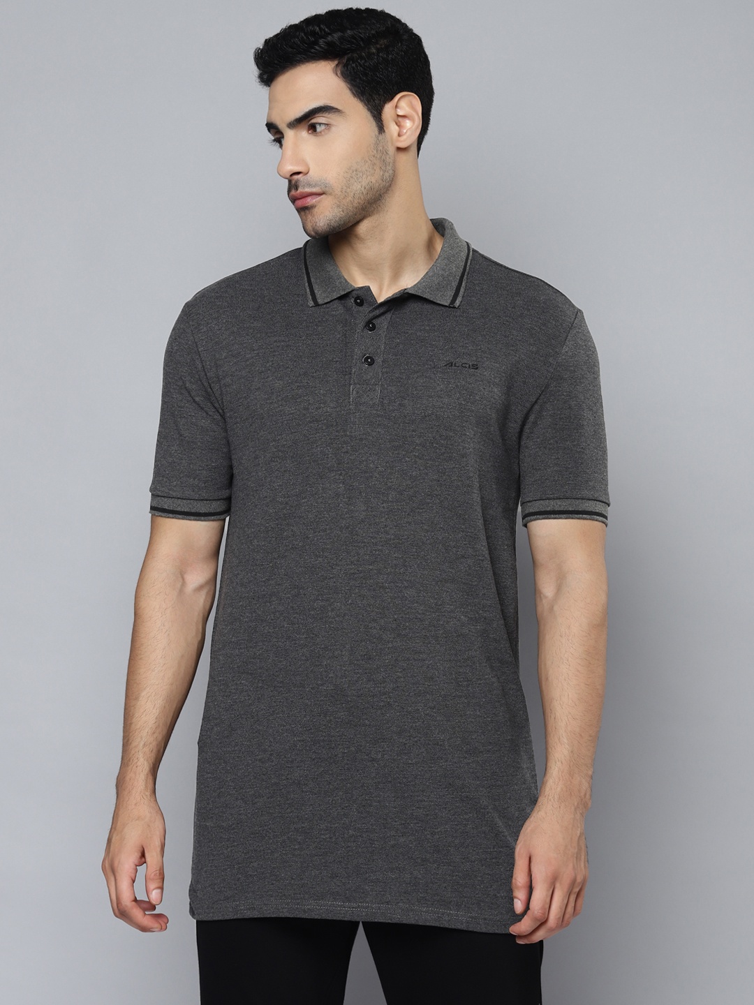 

Alcis Men Charcoal Polo Collar T-shirt