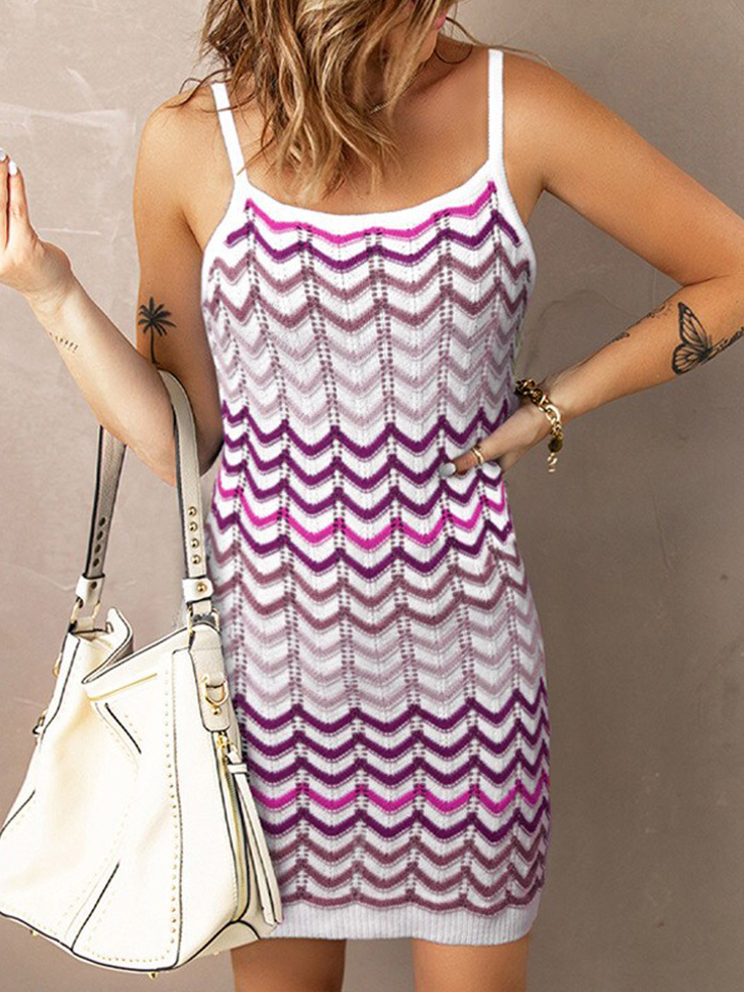 

BoStreet Women Purple & White Bodycon Dress