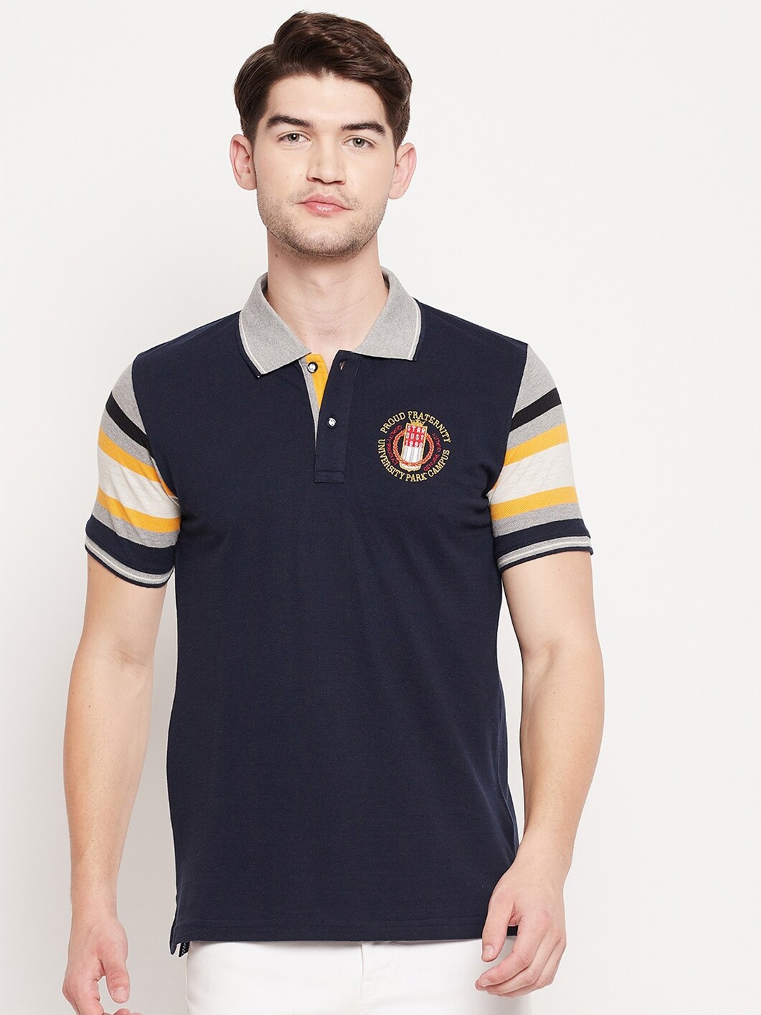 

Duke Men Blue Polo Collar Applique Slim Fit T-shirt