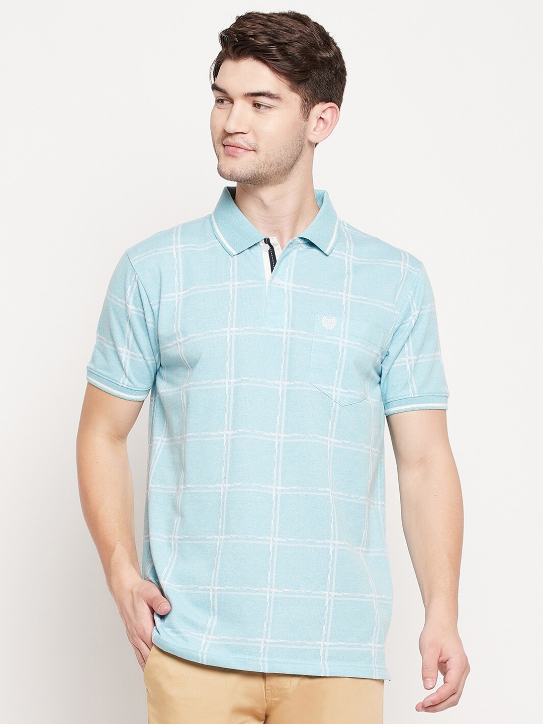 

Duke Men Blue Checked Polo Collar T-shirt