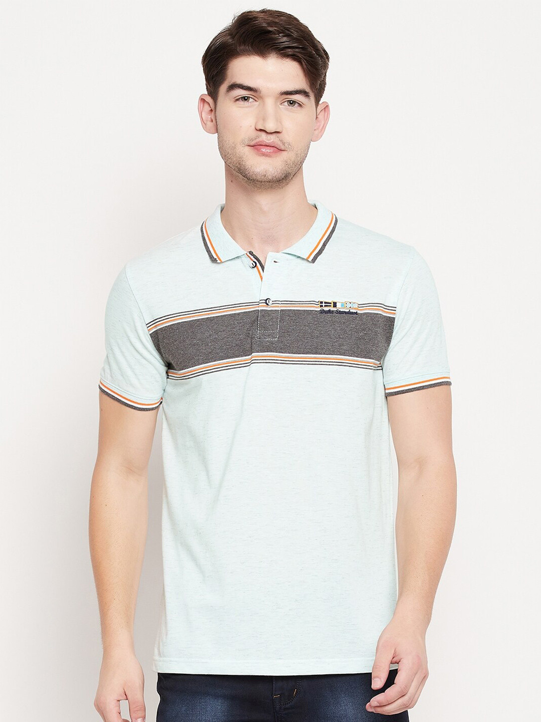 

Duke Men Blue Striped Polo Collar Slim Fit T-shirt