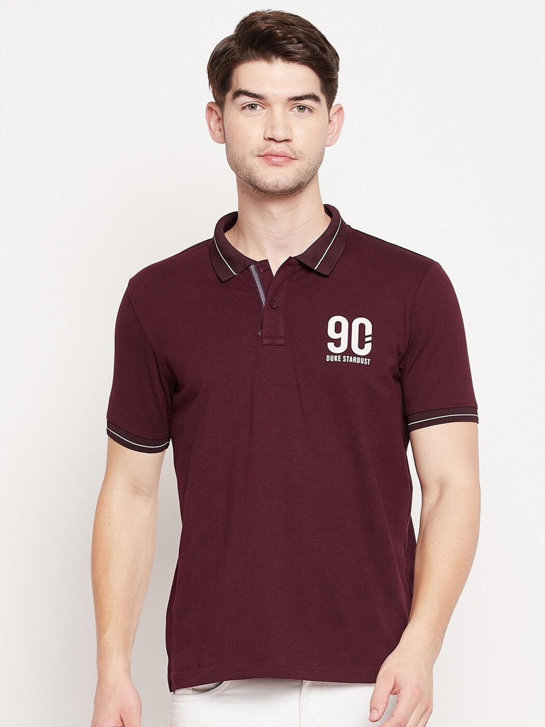 

Duke Men Maroon Polo Collar Applique Slim Fit T-shirt