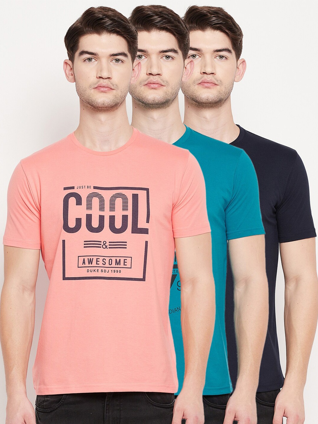 

Duke Men Multicoloured Typography 3 Printed Slim Fit T-shirt, Multi