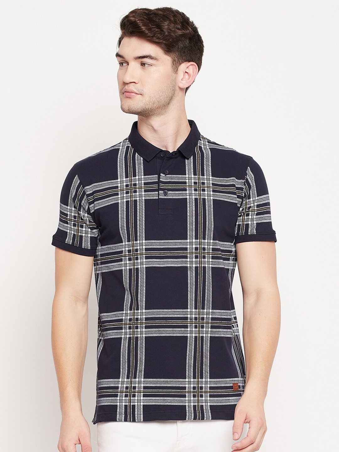 

Duke Men Blue Checked Polo Collar Slim Fit T-shirt