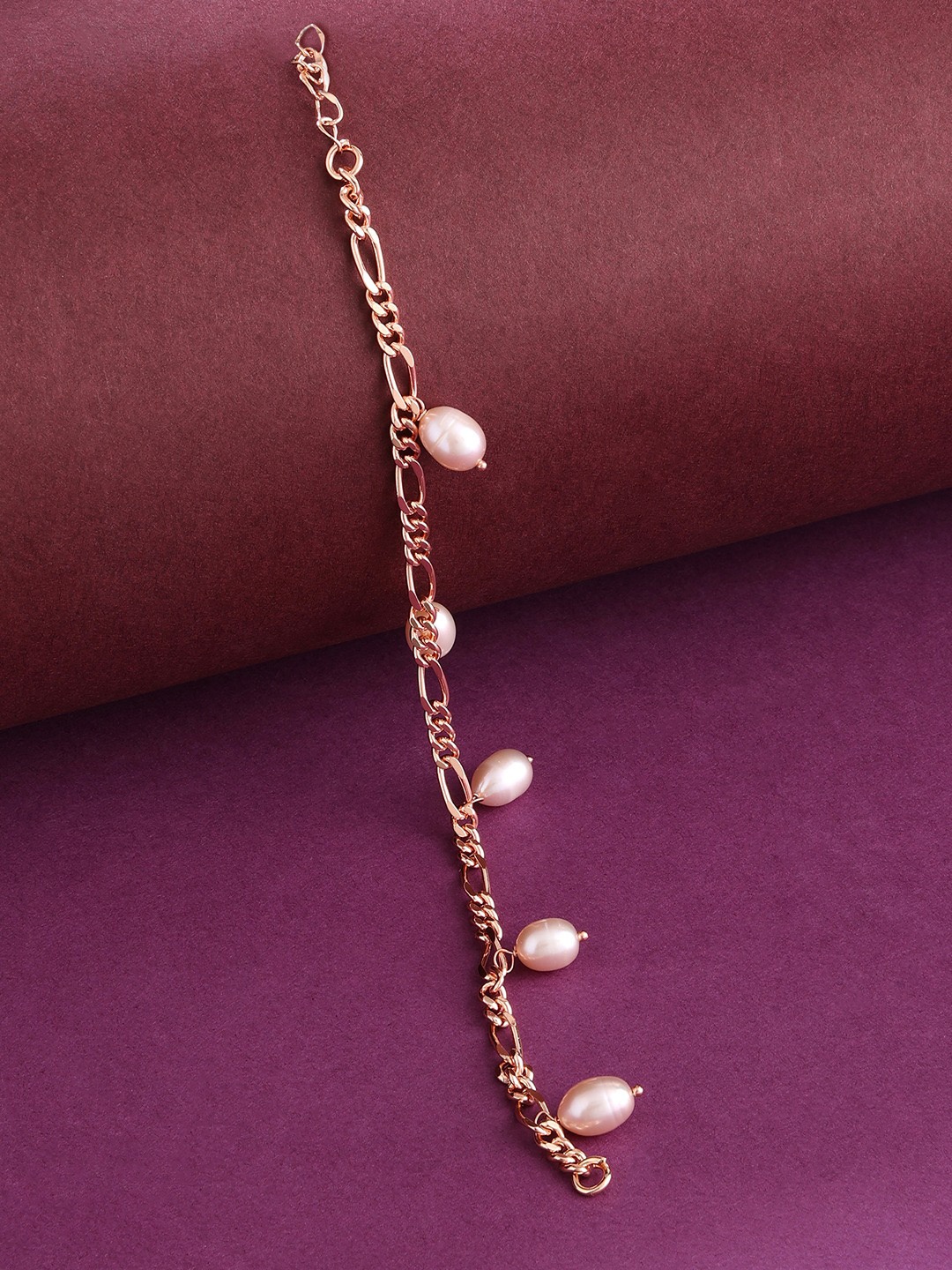 

Zaveri Pearls Women Pink Brass Pearls Rose Gold-Plated Wraparound Bracelet