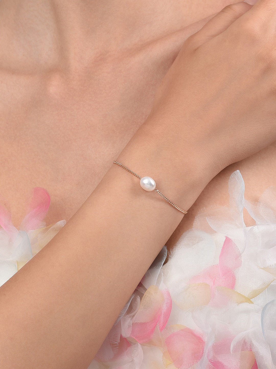 

Zaveri Pearls Women White Brass Pearls Rose Gold-Plated Wraparound Bracelet