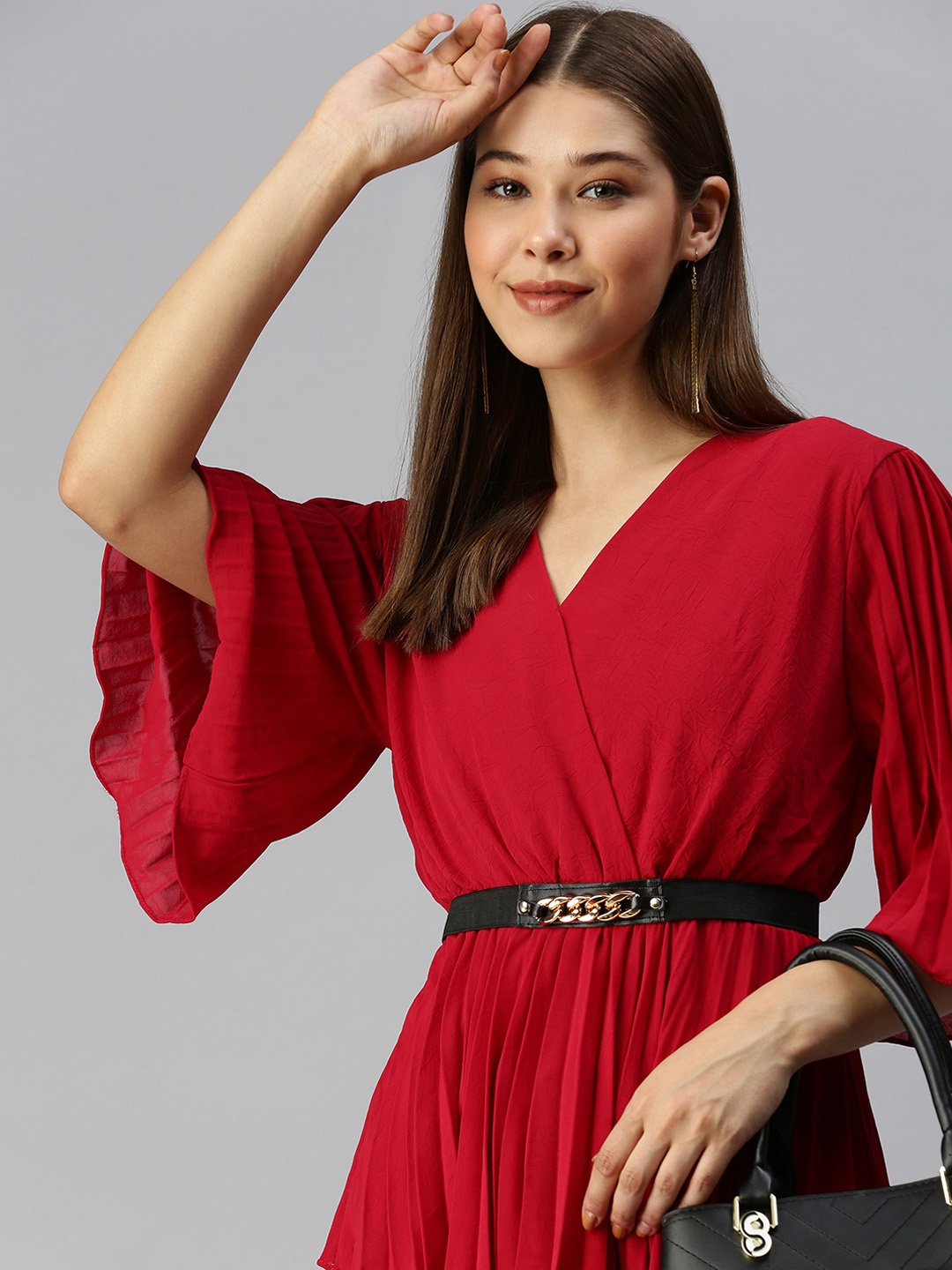 

SHOWOFF Red Georgette Cinched Waist Top