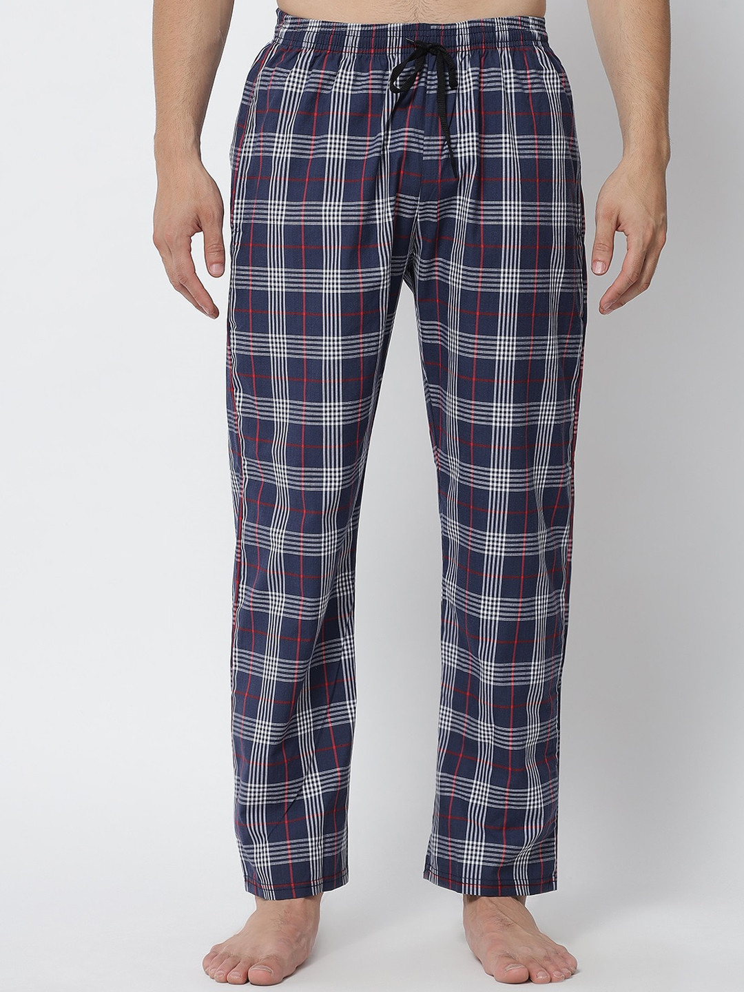

FFLIRTYGO Men Navy Blue Checked Cotton Lounge Pants