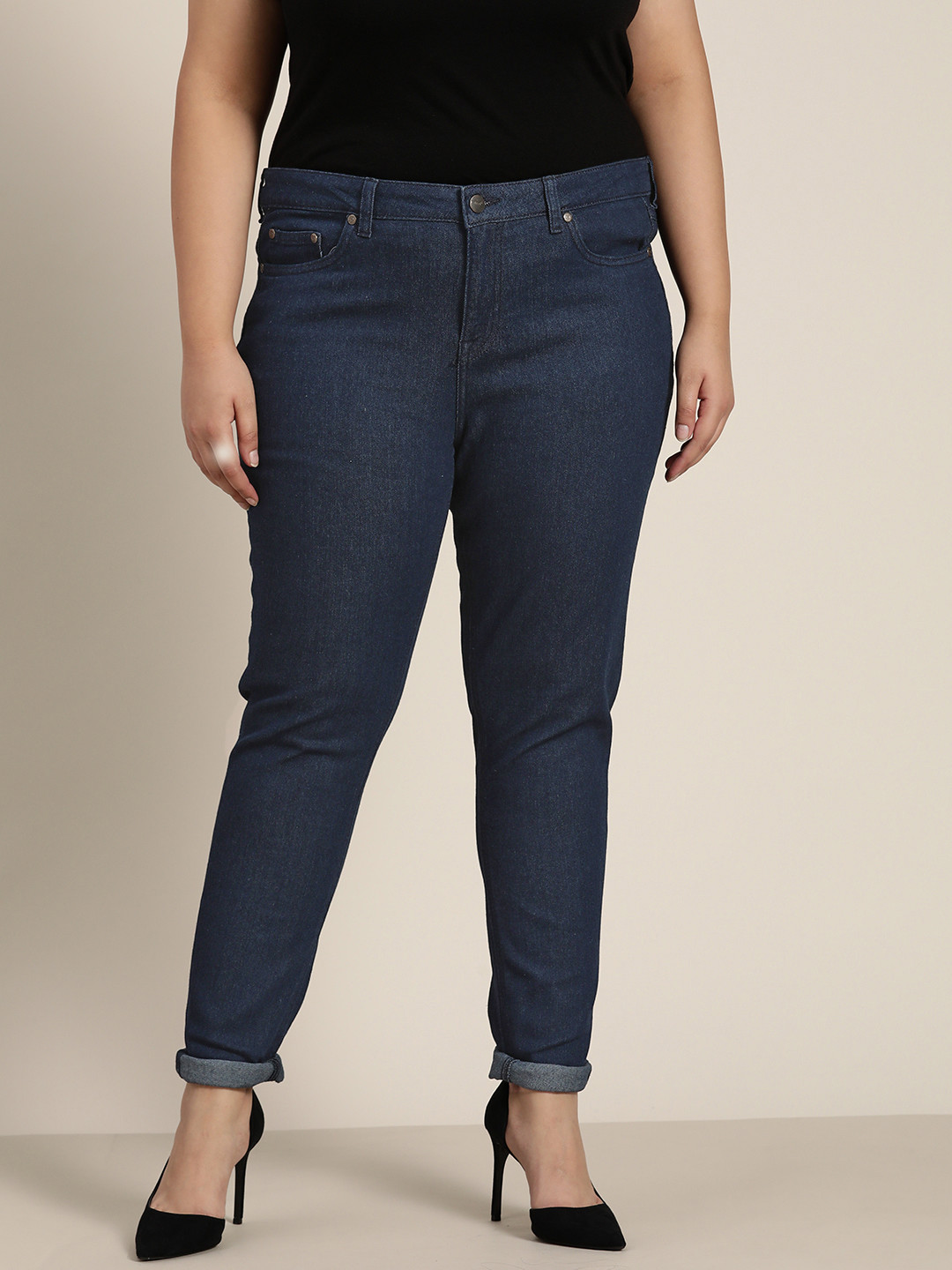 

Sztori Women Plus Size Navy Blue Skinny Fit Stretchable Jeans