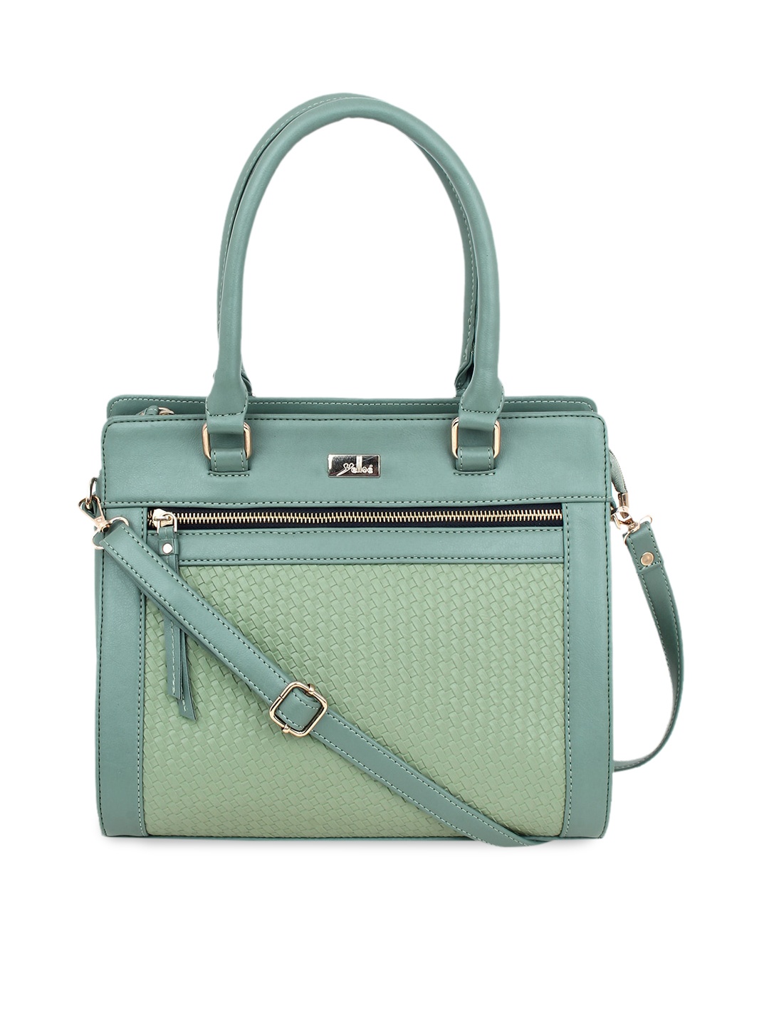 

yelloe Green Colourblocked Structured Handheld Bag