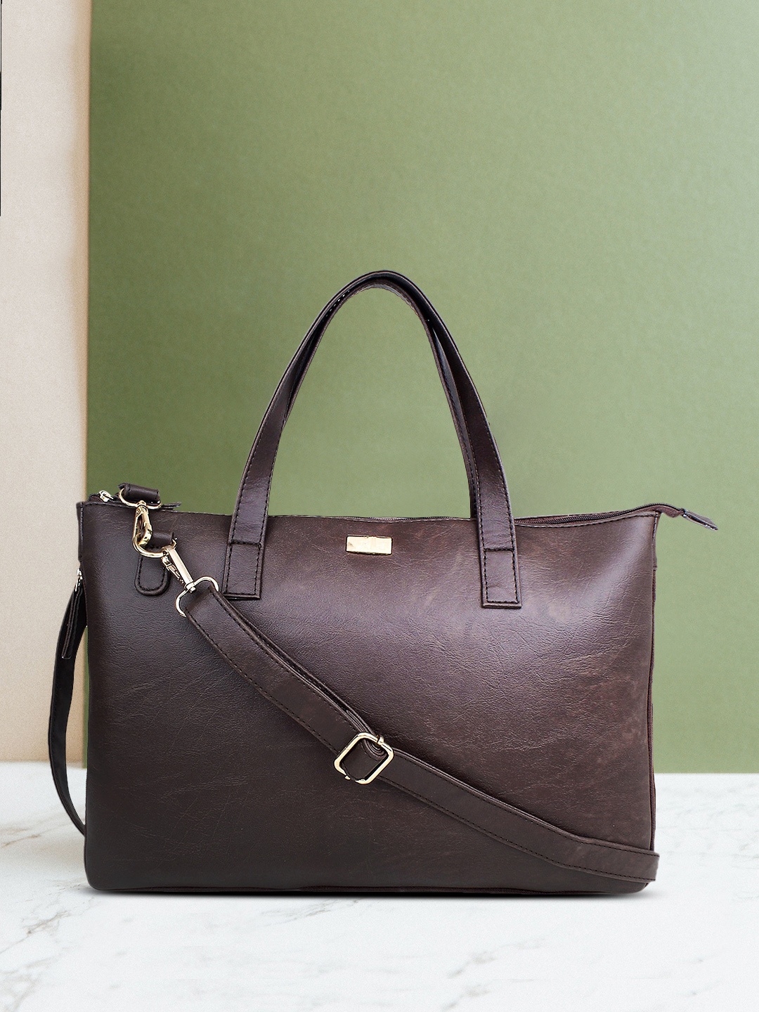 

yelloe Brown Oversized Structured Satchel
