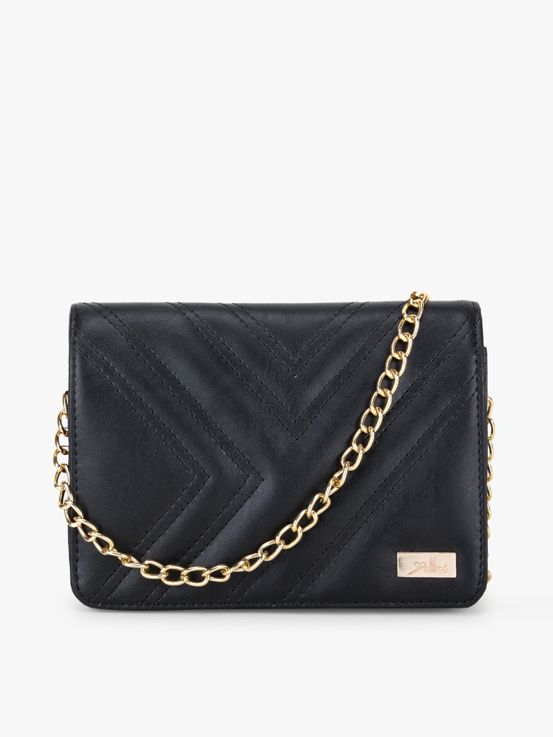 

yelloe Textured Structured Quilted Sling Bag, Black