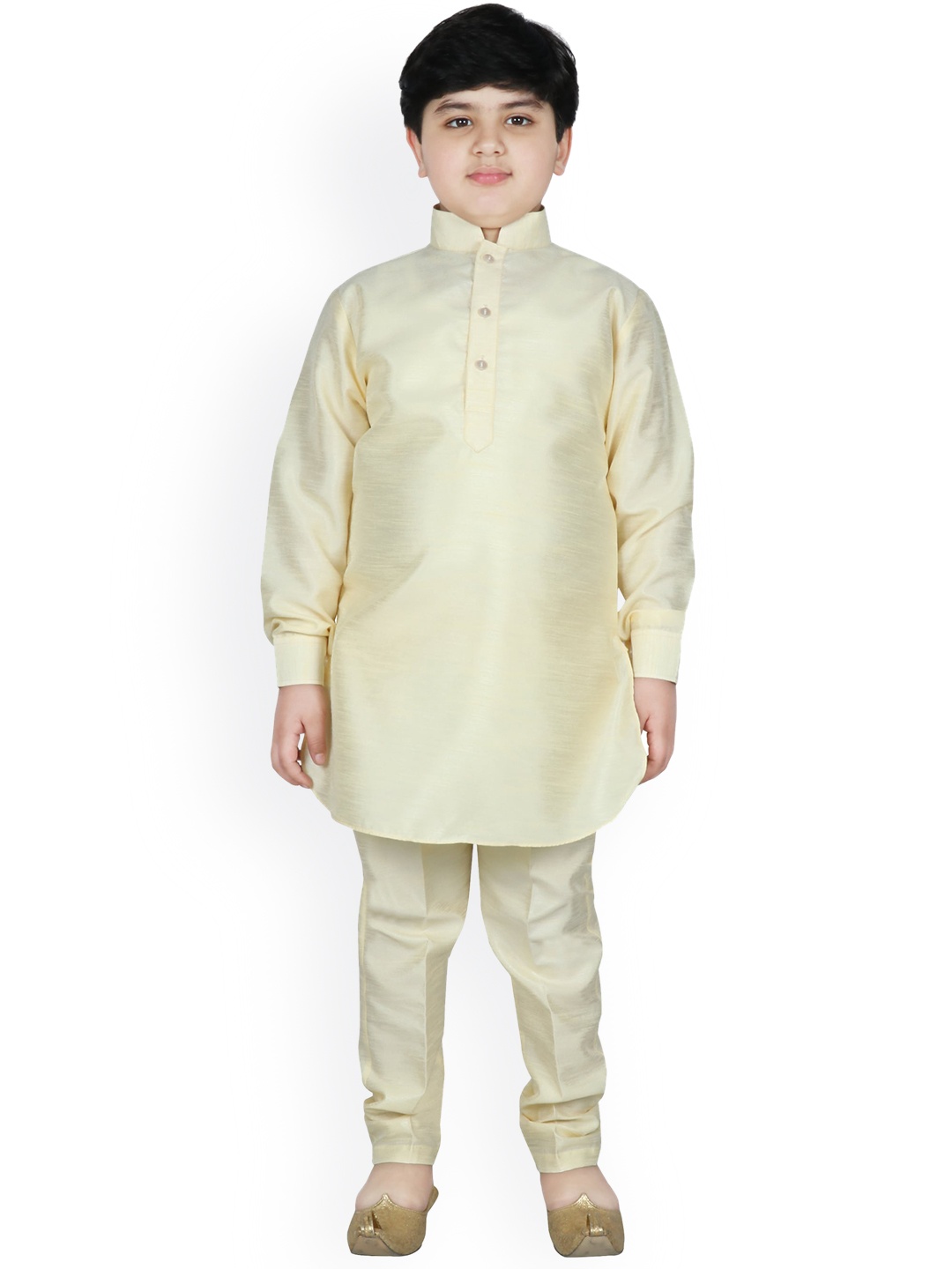 

SG YUVRAJ Boys Yellow Raw Silk Kurta with Pyjamas