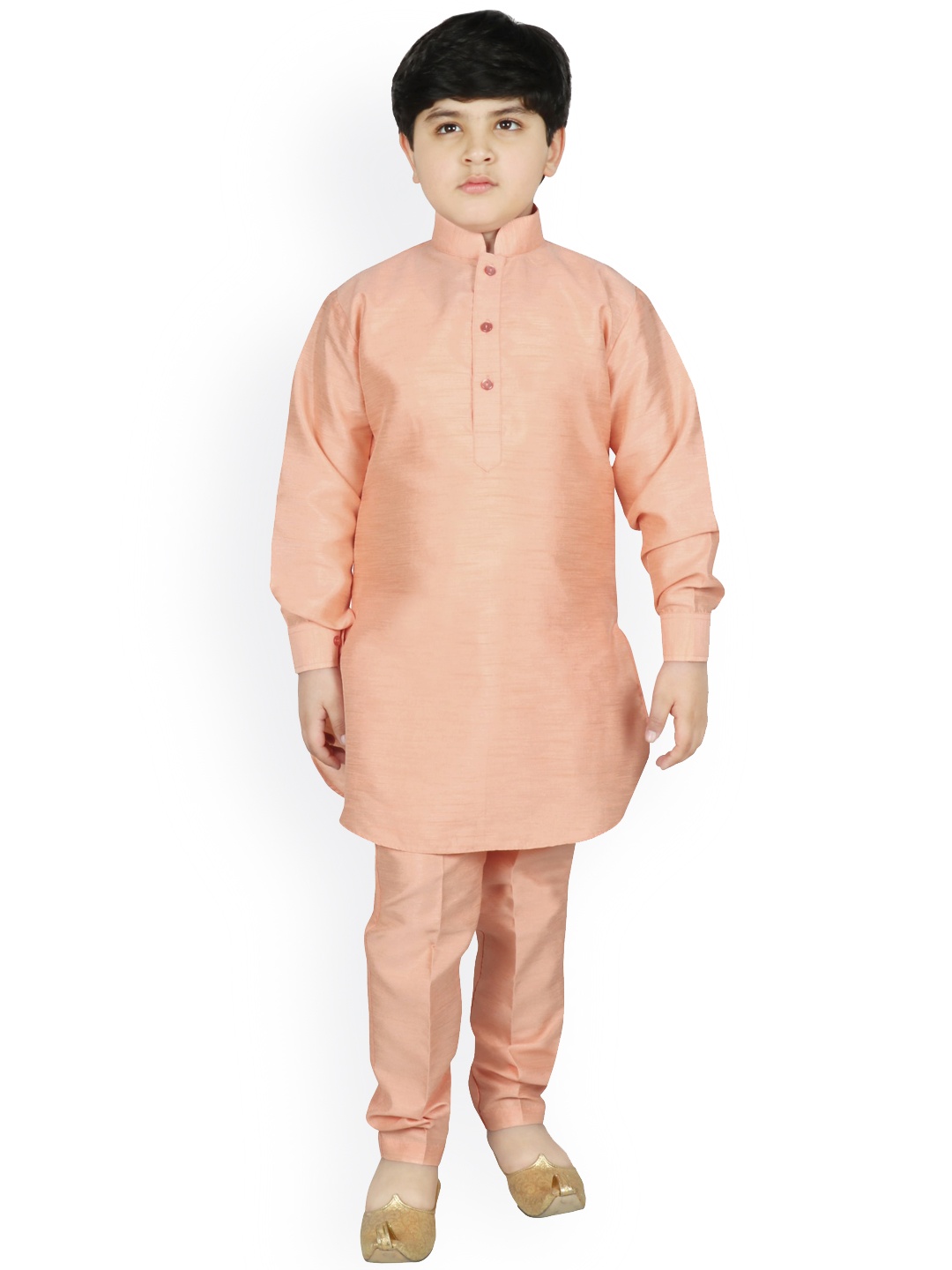 

SG YUVRAJ Boys Peach-Coloured Raw Silk Kurta with Salwar