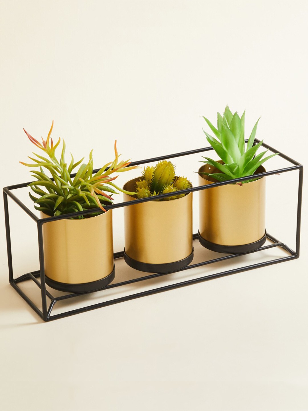

Home Centre Gold-Toned Set Of 3 Valencia Rancher Metal Planters With Stand