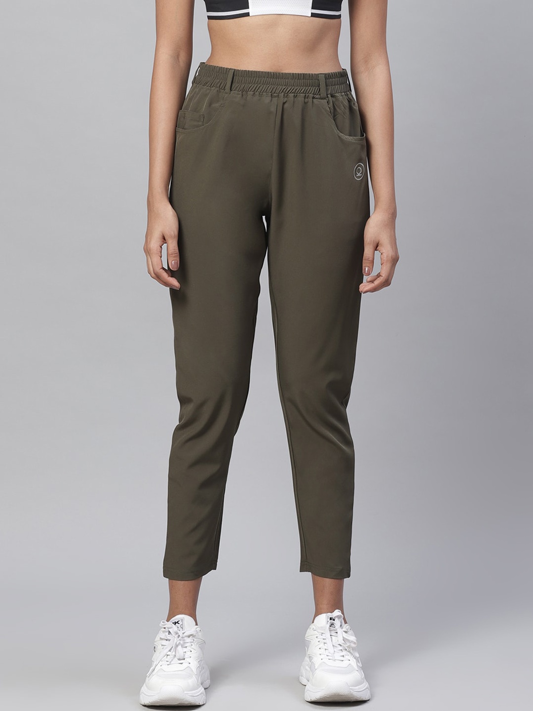 

CHKOKKO Women Green Slim-Fit Track Pants