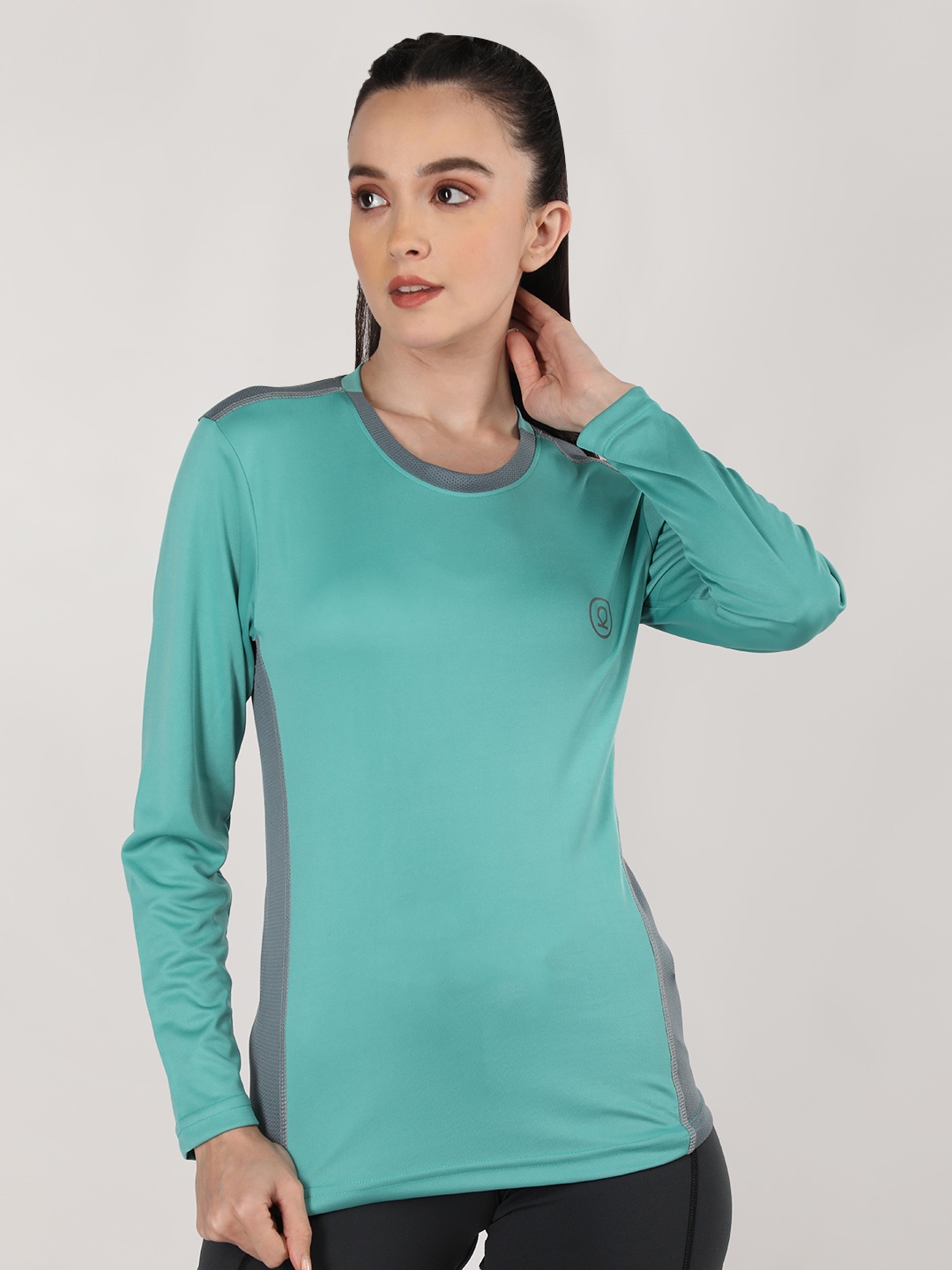 

CHKOKKO Women Sea Green & aqua sky Yoga T-shirt