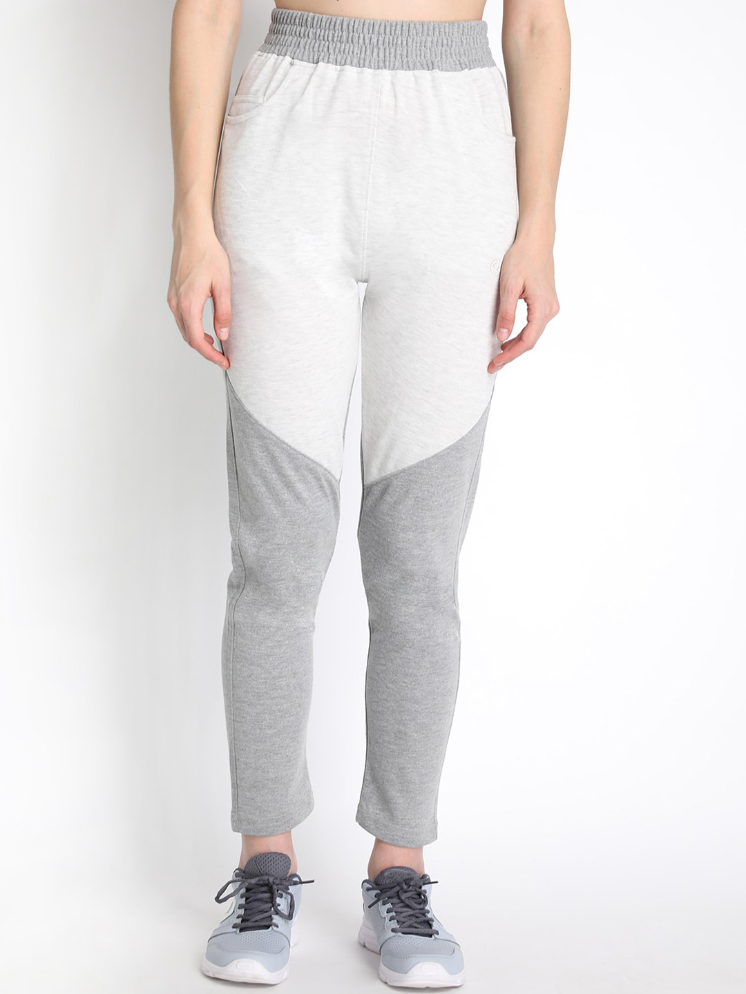 

CHKOKKO Women Grey & Color-Blocked Slim-Fit Track Pants