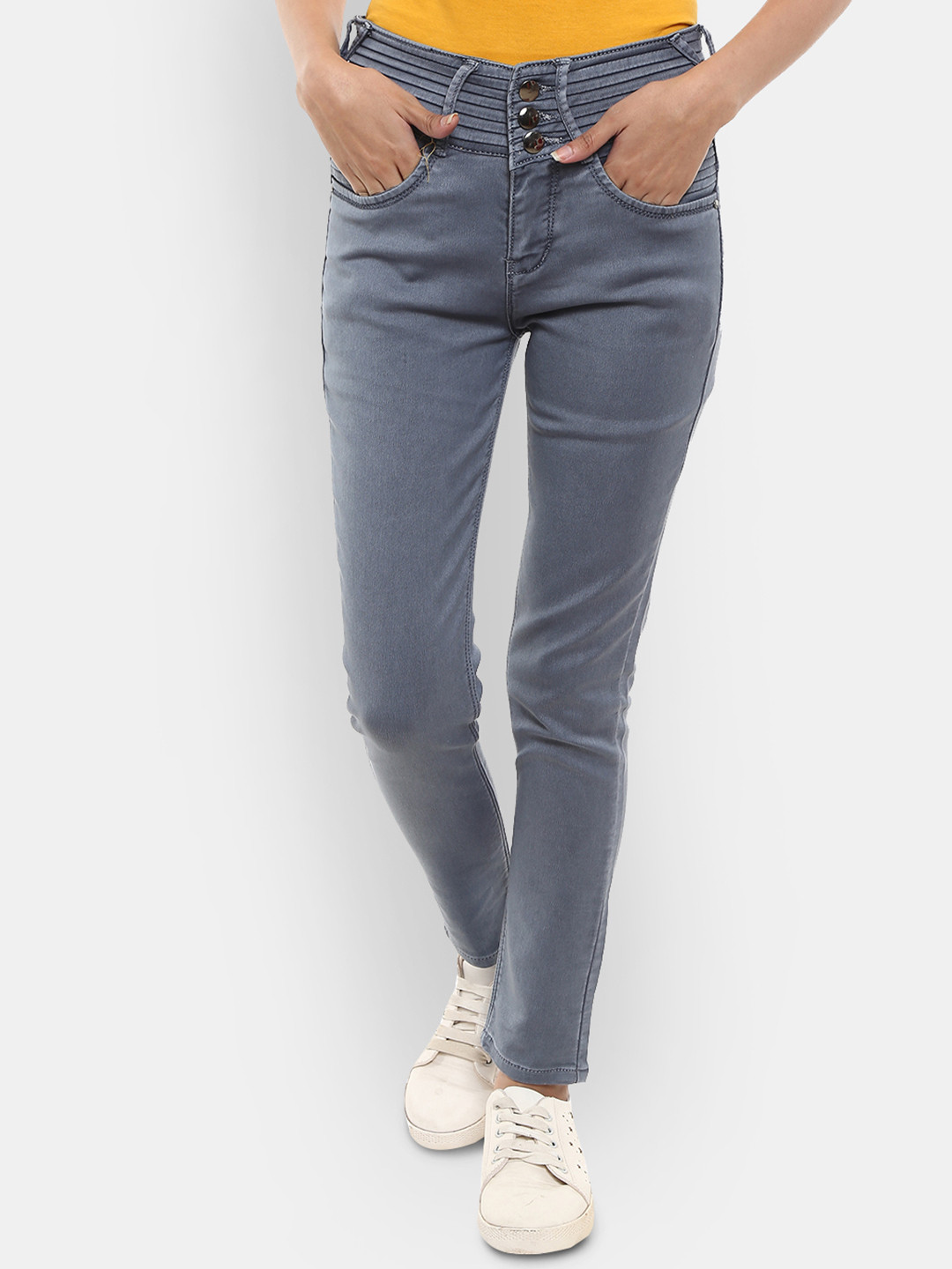 

V-Mart Women Grey Knitted Denim High-Rise Jeans