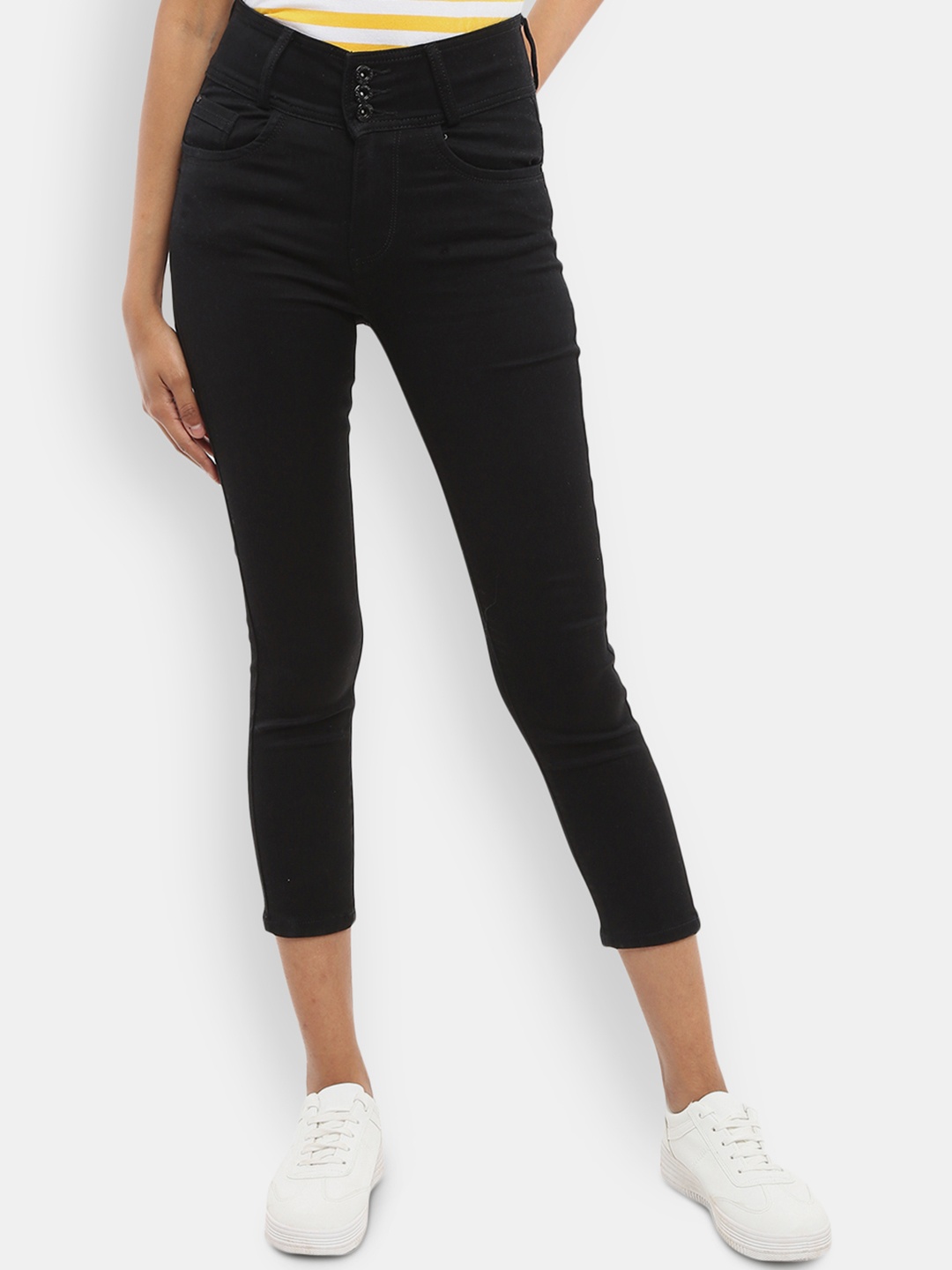 

V-Mart Women Black Knitted High-Rise Jeans