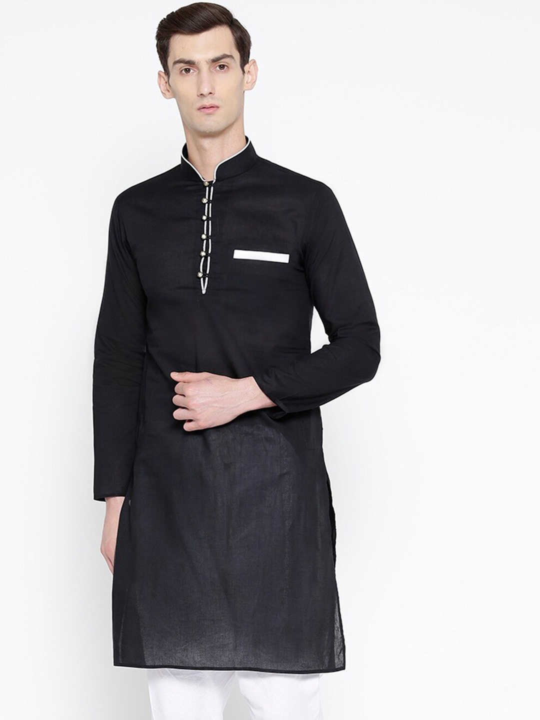 

SG LEMAN Men Black Solid Mandarin Collar Regular Kurta