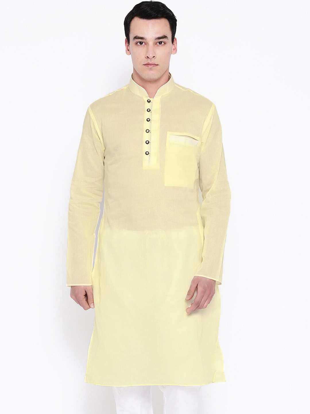 

SG LEMAN Men Cream-Coloured Solid Mandarin Collar Kurta