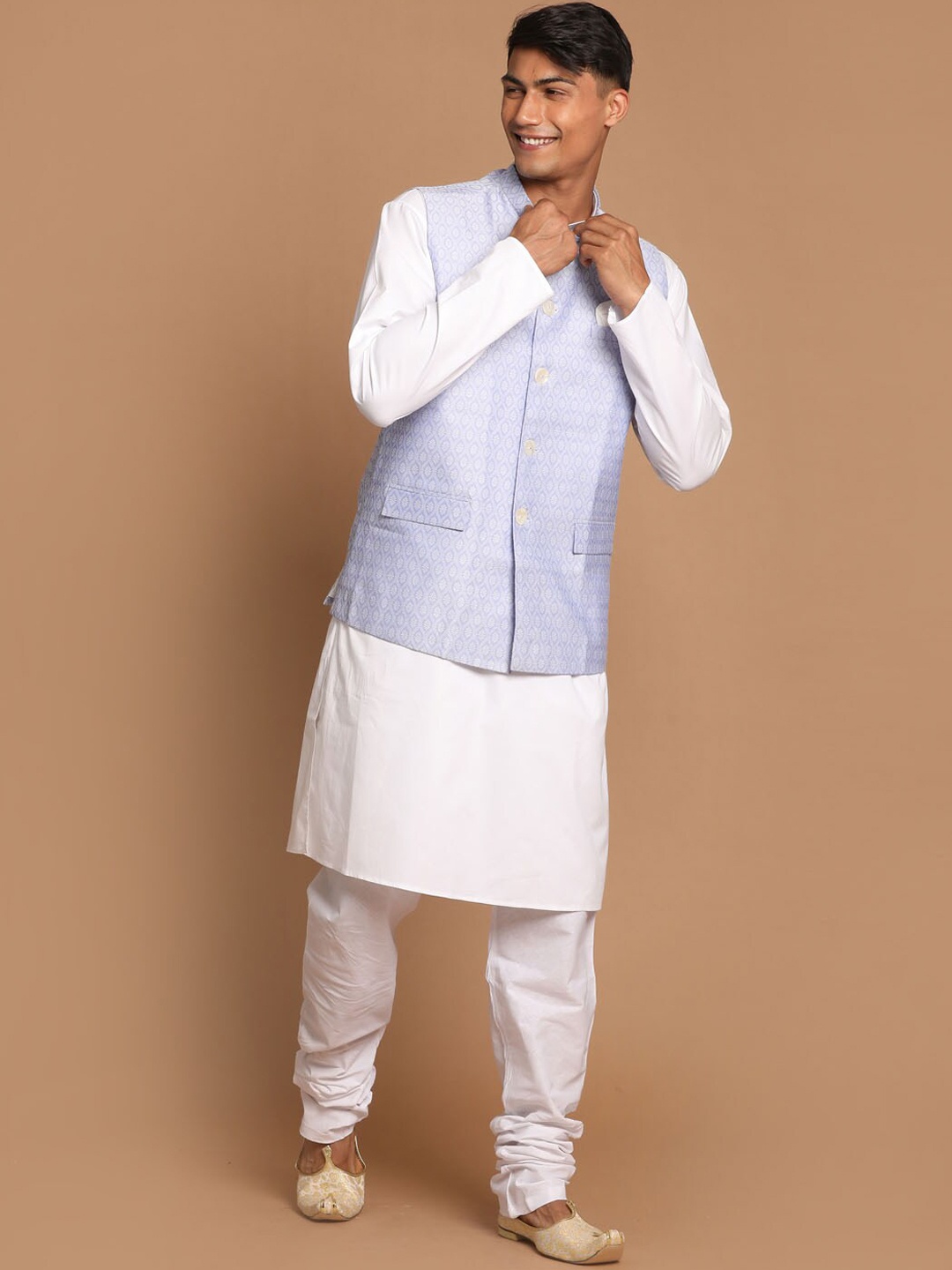 

VASTRAMAY Men White Pure Cotton A-Line Kurta Sets