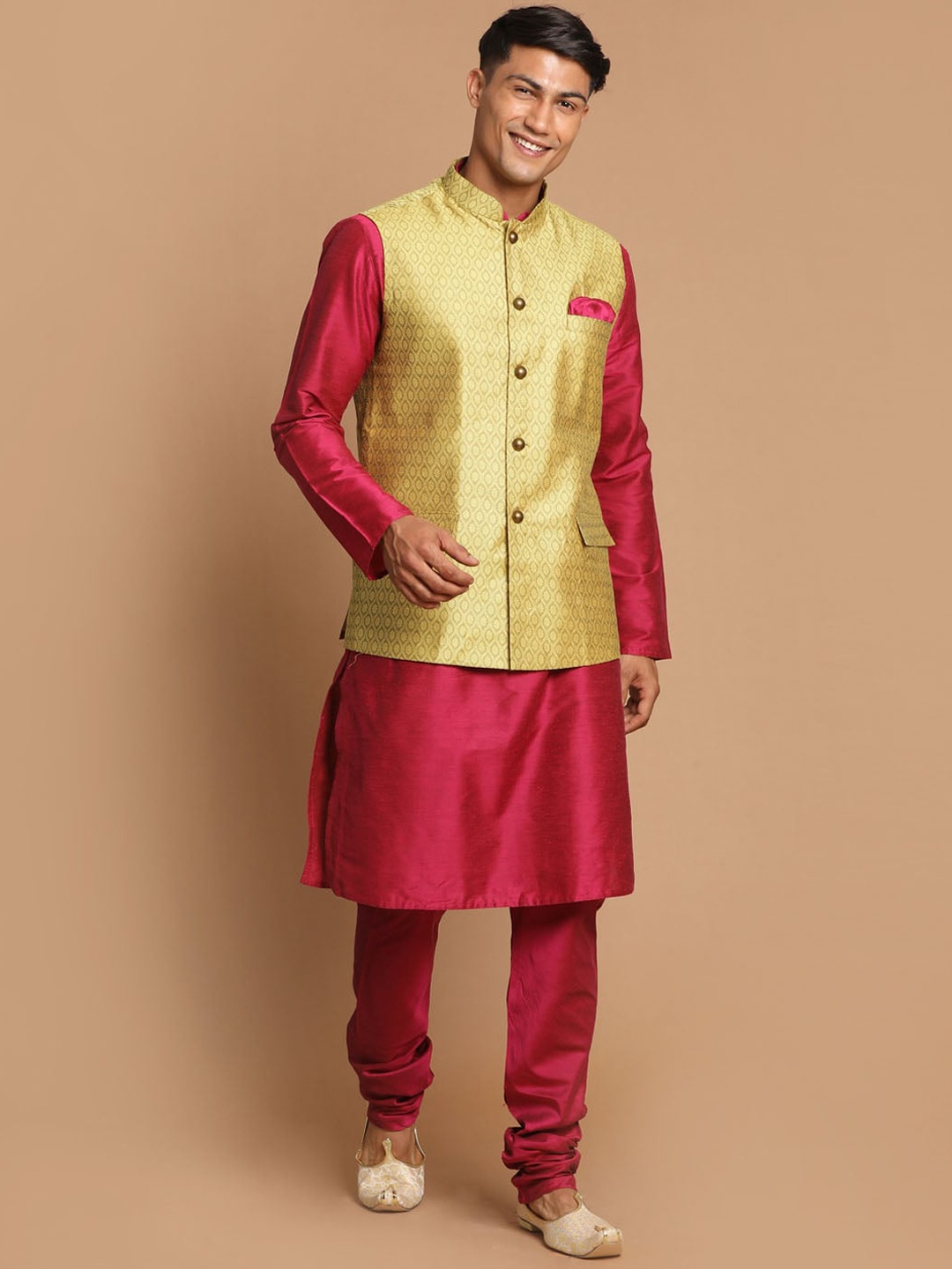 

VASTRAMAY Men Red Festive A-Line Kurta Sets