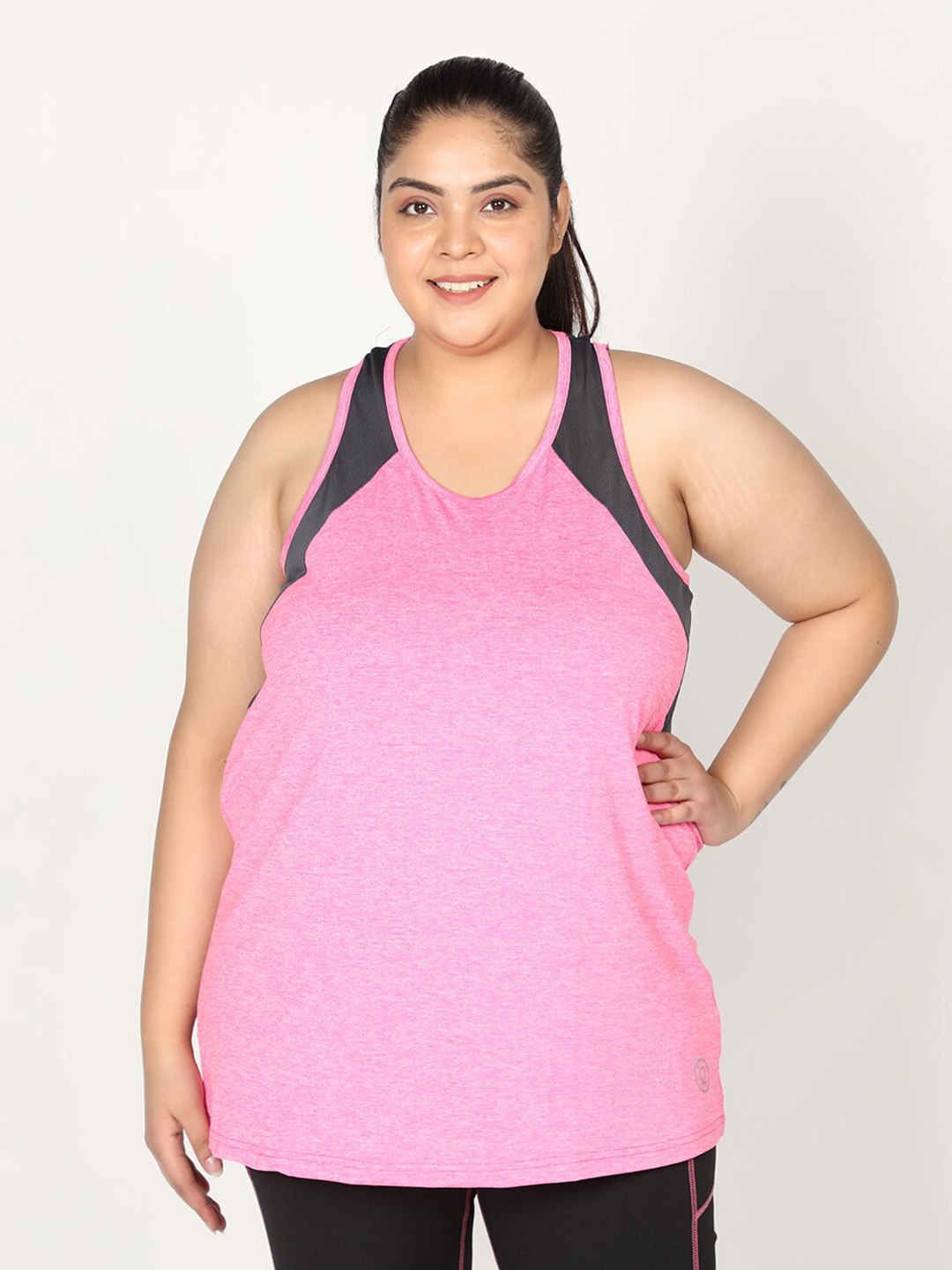 

CHKOKKO Plus Women Pink Grey Colourblocked Tank Top