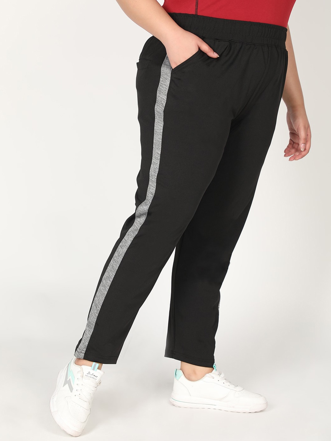 

CHKOKKO Plus Women Black Solid Track Pants