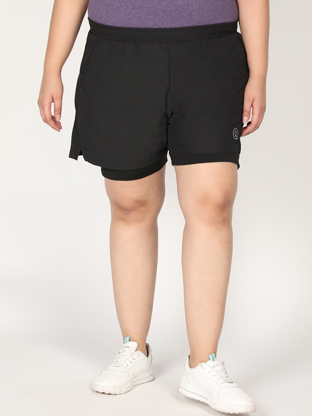 

CHKOKKO Plus Women Black Solid Training or Gym Sports Shorts