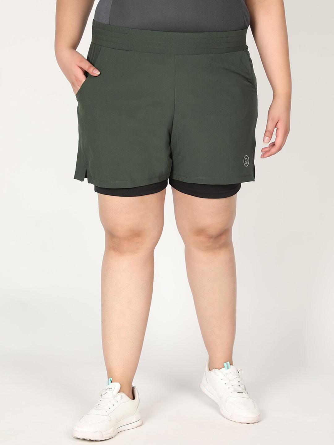 

CHKOKKO Plus Women Green Solid Training or Gym Shorts