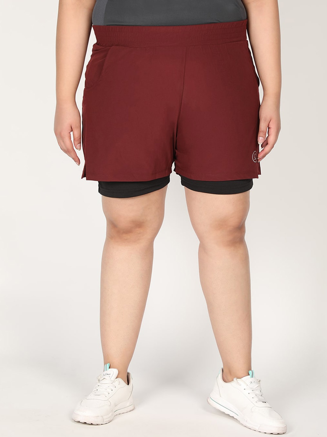 

CHKOKKO Plus Women Maroon Solid Regular Fit Training or Gym Shorts